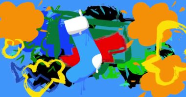 Noel 'de grafiti etiketi animasyonu. Soyut modern sokak sanatı video dekorasyonu şehir boyama tarzında gerçekleştirildi.