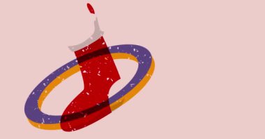 Geometrik şekilli Noel Çorabını Risograph animasyonu. Moda riso grafik tasarım videosunda nesne taşınıyor.