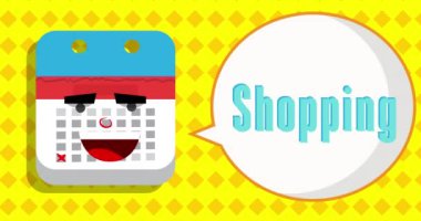 Takvim ile alışveriş metni. Çizgi film animasyon videosu.