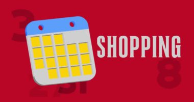 Takvim ile alışveriş metni. Çizgi film animasyon videosu.