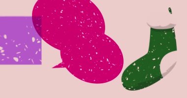 Risograph Noel Çorabı ve geometrik şekilli konuşma balonu animasyonu. Moda riso grafik tasarım videosunda nesne taşınıyor.