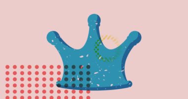 Geometrik şekilli Risograph Crown animasyonu. Moda riso grafik tasarım videosunda nesne taşınıyor.