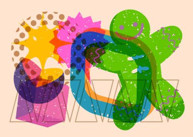 Geometrik şekilli zencefilli kurabiye adam Noel kurabiyesi. Geometri elemanları ile modayı gösteren riso grafik desen tasarımı nesneleri.