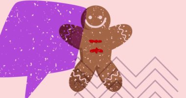 Geometrik şekilli zencefilli kurabiye adam Noel kurabiyesi. Geometri elemanları ile modayı gösteren riso grafik desen tasarımı nesneleri.