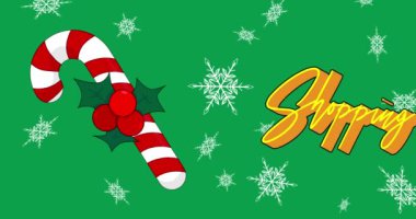 Kırmızı ve Beyaz Noel Şeker Çubuğu desenli alışveriş metni. Tatil kutlaması.