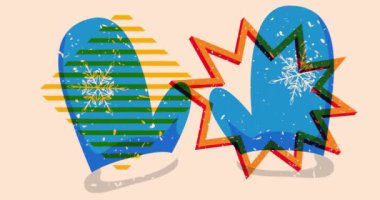 Geometrik şekilli Risograph Mitten Eldiveni. Geometri elemanları ile modayı gösteren riso grafik desen tasarımı nesneleri.