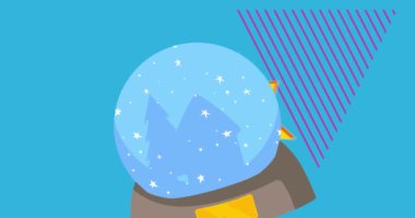 Geometrik grafik geçmişe dönük Noel temalı Kar Küresi videosu. Minimum geometrik elementler animasyonu. Klasik soyut şekiller reklam için resimleme.