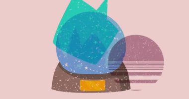 Risograph Kar Küresi ve geometrik şekilli konuşma balonu animasyonu. Moda riso grafik tasarım videosunda nesne taşınıyor.