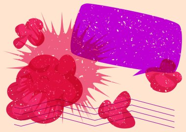 Geometrik şekilli Risograph konuşma balonu. Geometri elemanları ile modayı gösteren riso grafik desen tasarımı nesneleri.