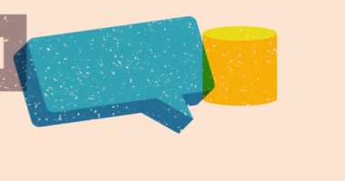 Geometrik şekilli Risograph konuşma balonu animasyonu. Moda riso grafik tasarım videosunda nesne taşınıyor.