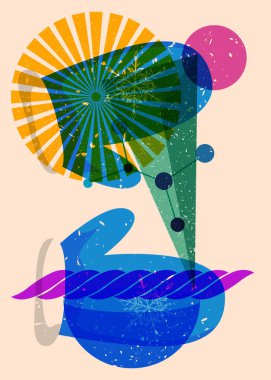 Geometrik şekilli Risograph Mitten Eldiveni. Geometri elemanları ile modayı gösteren riso grafik desen tasarımı nesneleri.