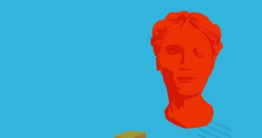 Baş heykel geometrik grafik retro heykel bükülmesi temalı arka plan videosu. Minimum geometrik elementler animasyonu. Klasik soyut şekiller reklam için resimleme.
