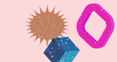 Geometrik şekilli Risograph konuşma balonu animasyonu. Moda riso grafik tasarım videosunda nesne taşınıyor.