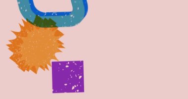 Risograph Kar Küresi ve Zencefilli Adam Noel Kurabiyesi ve geometrik şekilli konuşma balonu animasyonu. Moda riso grafik tasarım videosunda nesne taşınıyor.
