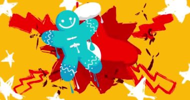 Noel çorabı ve Zencefilli Kurabiye Adam Graffiti etiket animasyonu. Soyut modern sokak sanatı video dekorasyonu şehir boyama tarzında gerçekleştirildi.
