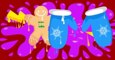 Mitten Eldiven ve Zencefilli Adam Noel Kurabiyesi Graffiti çizgi filmi. Soyut modern sokak sanatı video dekorasyonu şehir boyama tarzında gerçekleştirildi.