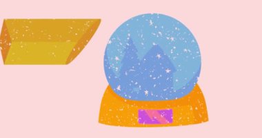 Geometrik şekilli Risograph Kar Küresi animasyon. Moda riso grafik tasarım videosunda nesne taşınıyor.