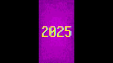 2025 pixelated sayı dikey animasyon geometrik grafik arka plan. Çizgi film videosu.