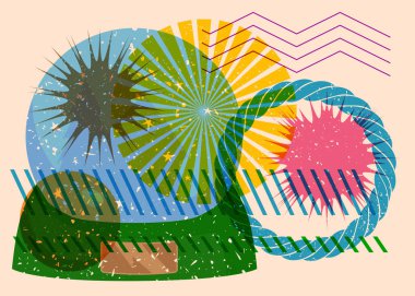 Geometrik şekilli Risograph Kar Küresi. Geometri elemanları ile modayı gösteren riso grafik desen tasarımı nesneleri.