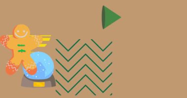 Kar Küresi ve Zencefilli Adam Noel Kurabiyesi geometrik grafik retro bayram temalı arka plan videosu. Minimum geometrik elementler animasyonu. Klasik soyut şekiller reklam için resimleme.