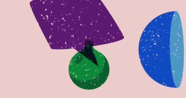 Risograph Noel çorabı, dekorasyon topu ve geometrik şekilli konuşma balonu animasyonu. Moda riso grafik tasarım videosunda nesne taşınıyor.