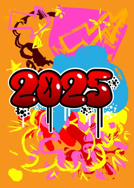 2025 Graffiti etiketi. Soyut modern sokak sanatı dekorasyonu kentsel resim tarzında gerçekleştirildi.
