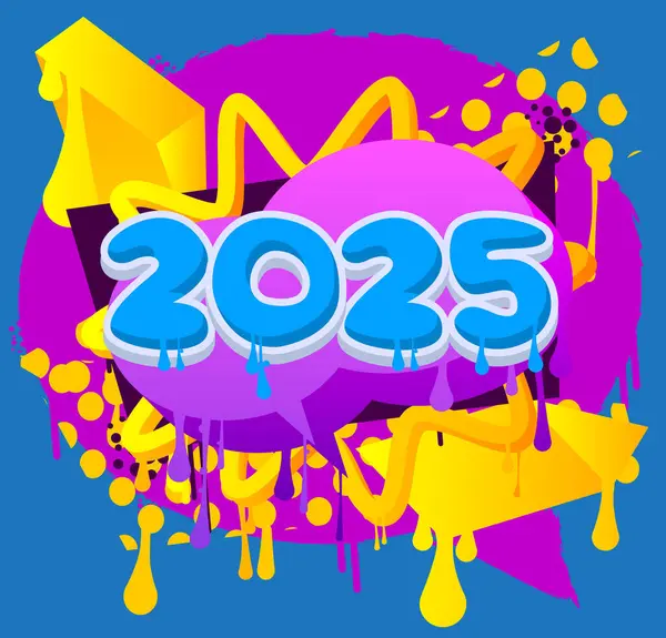 2025 Graffiti etiketi. Soyut modern sokak sanatı dekorasyonu kentsel resim tarzında gerçekleştirildi.