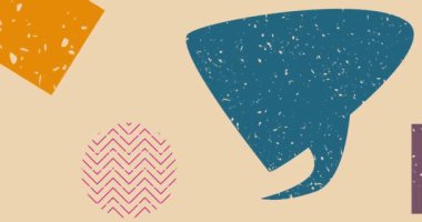 Risograph Mitten Eldiven ve Zencefilli Adam Noel Kurabiyesi ve geometrik şekilli konuşma balonu animasyonu. Moda riso grafik tasarım videosunda nesne taşınıyor.