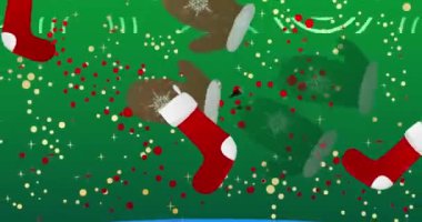 Mitten Eldiven ve Noel çorabıyla taklit ürün sergisi. Animasyon silindiri kaide podyumu. Sunum için sahne gösterisi videosu. En küçük geometrik biçimlerin taşınması.