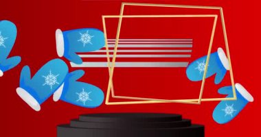 Mitten Eldiven ve Noel çorabıyla taklit ürün sergisi. Animasyon silindiri kaide podyumu. Sunum için sahne gösterisi videosu. En küçük geometrik biçimlerin taşınması.