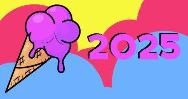 Dondurma, 2025 numara. Animasyon yaz tatlı yemek çizgi filmi. 4k çözünürlük canlandırması, hareket eden resim.