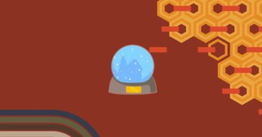 70 'lerin geçmişe dönük animasyonu, Noel süsleme topu ve Kar Küresi. 1970 'lerin harika tatil sanat videosu. Minimalist Vintage tasarımı, eski moda renk çizimi.