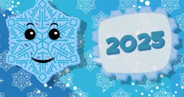 Mavi arka planda 2025 numaralı kar tanesi. Kış çizgi filmi videosu. Mevsimlik Kar Canlandırması.