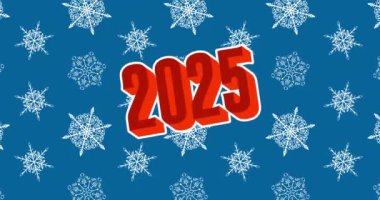 Mavi arka planda 2025 numaralı kar tanesi. Kış çizgi filmi videosu. Mevsimlik Kar Canlandırması.