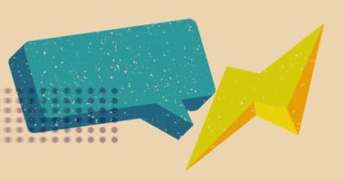 Geometrik şekilli Risograph konuşma balonu animasyonu. Moda riso grafik tasarım videosunda nesne taşınıyor.