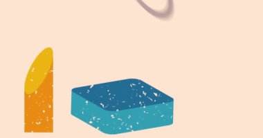 Risograph tarzı Nesne şekilleri. Geometri elementleri soyut doku. Büyük renkli geometrik animasyon. Moda riso grafik videosu.