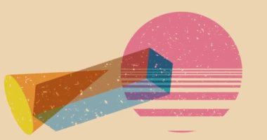 Renkli geometrik şekiller animasyon. Moda riso grafik tasarımlı nesne. Geometri ögeleri soyut risograph doku tarzı video.