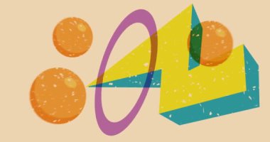 Renkli geometrik şekiller animasyon. Moda riso grafik tasarımlı nesne. Geometri ögeleri soyut risograph doku tarzı video.
