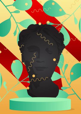 Heykel başlıklı bir model ürün sergisi. Vektör silindirli kaide podyumu. Sunum için sahne gösterisi. En küçük geometrik biçimler.