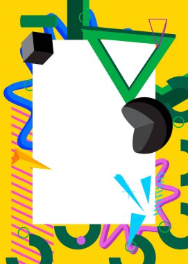 Metin için yeri olan geometrik grafik retro teması. Minimum geometrik elementler çerçevesi. Reklam için klasik soyut şekiller vektör illüstrasyonuName.