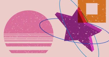 Risograf şekilleri. Geometri elementleri soyut doku. Büyük renkli geometrik animasyon. Moda riso grafik biçimi videosundaki nesne.