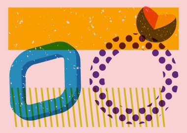Renkli geometrik şekiller. Moda riso grafik tasarımlı nesne. Geometri ögeleri soyut risograf baskı desen biçimi.