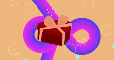 70 'lerin geçmişe dönük kalp şekilli hediye kutusu animasyonu. Harika Aşk 1970 'lerin sanat videosu. Minimalist Vintage tasarımı, eski moda renk çizimi.