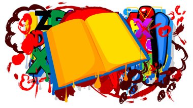 Kitap grafitisi. Soyut modern sokak sanatı dekorasyonu kentsel resim tarzında gerçekleştirildi.