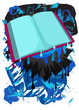 Kitap grafitisi. Soyut modern sokak sanatı dekorasyonu kentsel resim tarzında gerçekleştirildi.