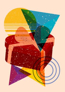 Risograph Heart şekilli geometrik şekilli hediye kutusu. Geometri elemanları ile modayı gösteren riso grafik desen tasarımı nesneleri.