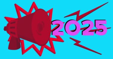 2025 numaralı megafon. Komik elementlerle 4K Çözünürlük Canlandırması.