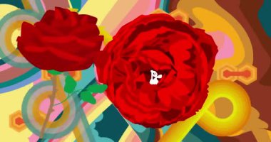 Rose 'la Retro 70' lerin Arkaplan animasyonu. 1970 'lerin muhteşem sanat videosu. Minimalist Vintage tasarımı, eski moda renk çizimi.