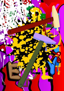 Çekiç grafiti. Soyut modern sokak sanatı dekorasyonu kentsel resim tarzında gerçekleştirildi.