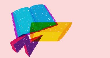 Geometrik şekilli Risograph kitabı ve konuşma balonu animasyonu oluşturur. Moda riso grafik tasarım videosunda nesne taşınıyor.